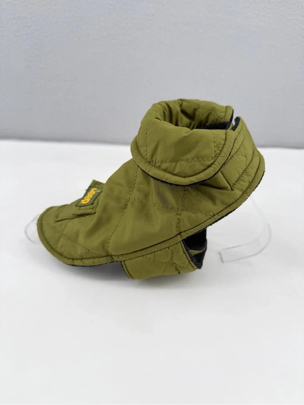 JEEP Chrysler Dog Coat Jacket Size XXS Army Green Warm Winter Puffer Hook & Loop